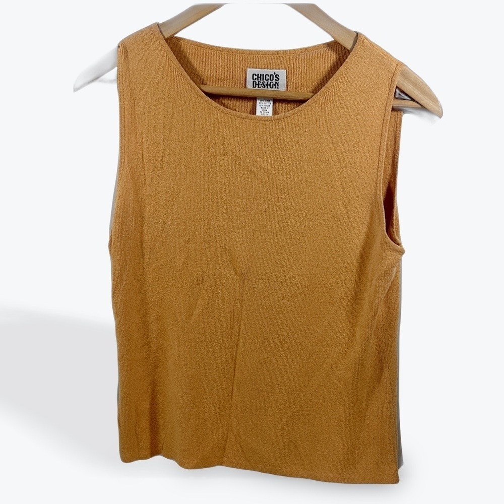 Chico's Mustard Yellow Linen Cotton Sleeveless Tank Knit Blouse Scoop Neck size2